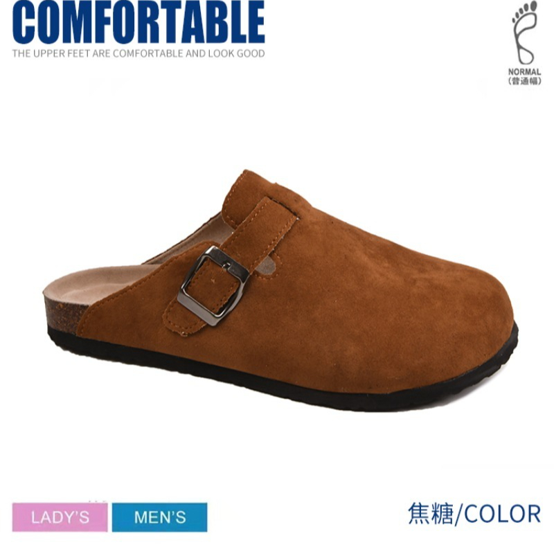 Mens Fashion Sandals - 女性用コルクフットベッドサンダル ニューキャメルクラシック クローズドトゥミュールスリッパ フロックファッションブラウンコルクストックサンダル 男女兼用