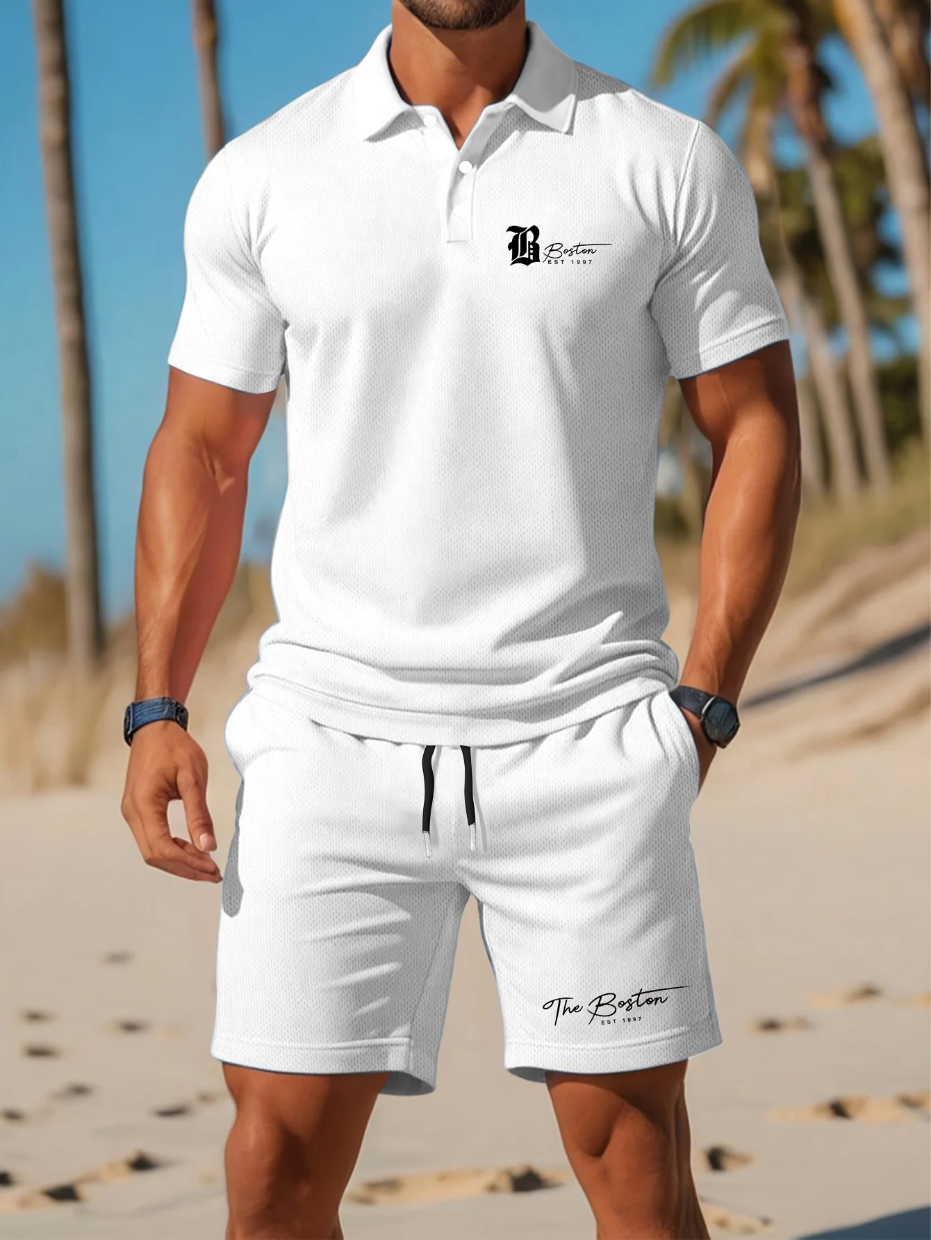 Men'S Fashion Outfits - 夏の新作メンズポロシャツセット カジュアルスポーティー クールでおしゃれ スリムフィット 通気性のある無地 半袖ショートパンツセット