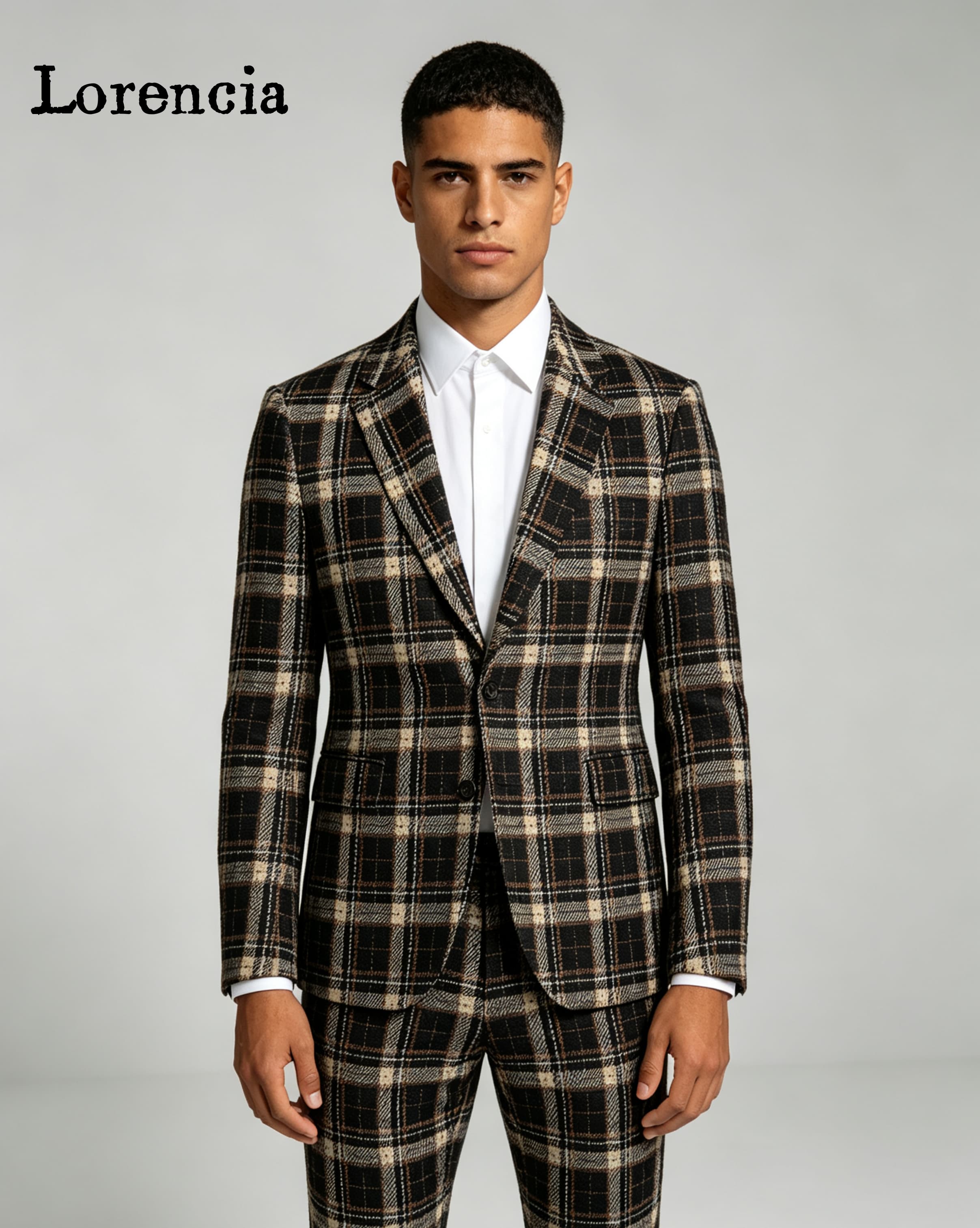 Mens Fashion Trajes - ファッションチェック柄メンズスーツノッチドラペルスリムフィットグルームウェディングタキシード2ピースフォーマルカスタムメイド男性用パーティーブレザー男性用スーツ