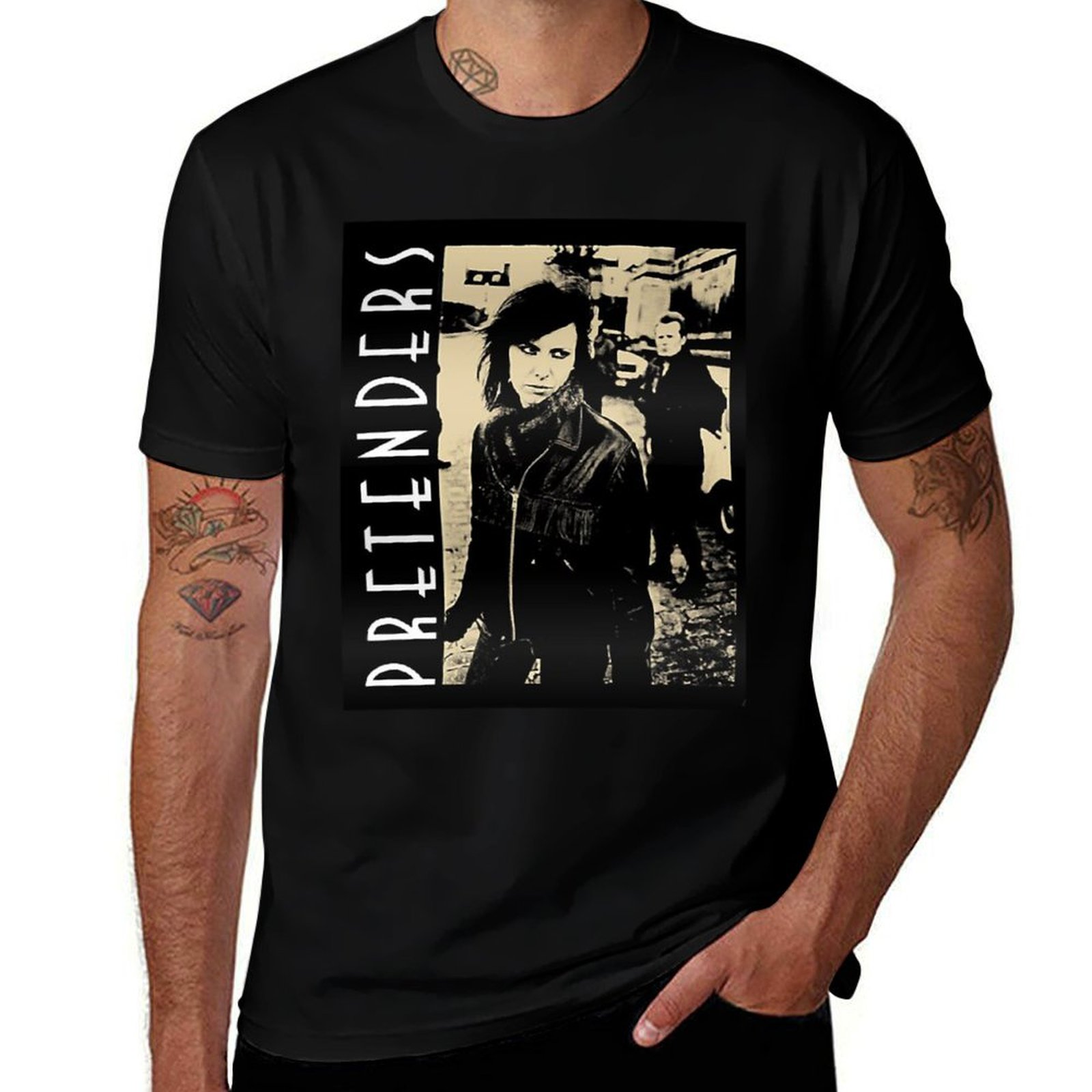 Men'S Fashion Genres - 私の国の音楽ベストセラー。バンド「プレテンダーズ」。ジャンル：ロック、ポップロック。 (1) Tシャツ カジュアル ファッション プリント
