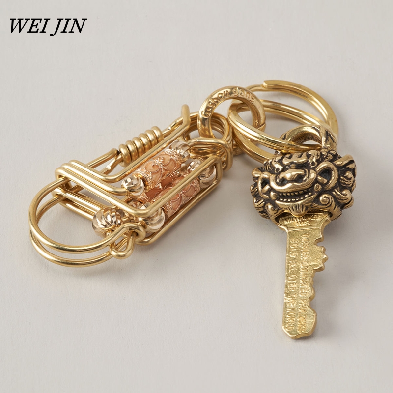 Yellow Men'S Fashion - 男性用の手作り真鍮キーホルダー,3線式カーキーホルダー,蛍光刻印ラウンドビーズ,フックバックル,メカニカルスタイルの小物,ギフト