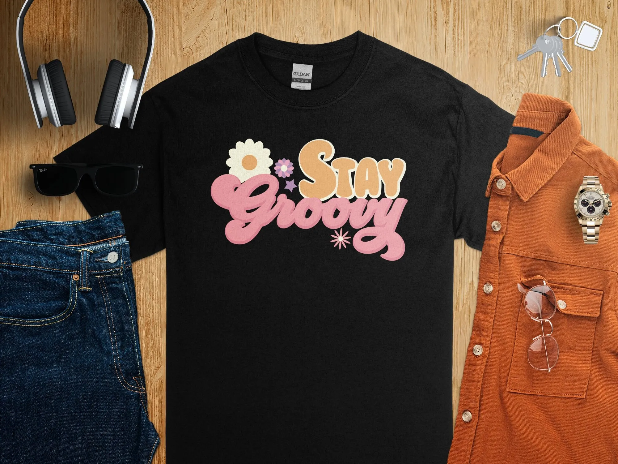 Men'S Fashion 70S - Stay Groovy レトロ スタイル T シャツ