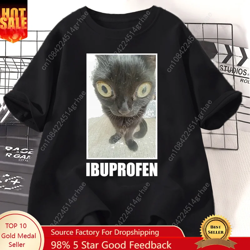 Men'S Fashion V Neck T Shirts - 面白い猫イブプロフェングラフィック Tシャツ男性女性綿 Tシャツ服創造性半袖ファッションカジュアルルーズトップスストリートウェア