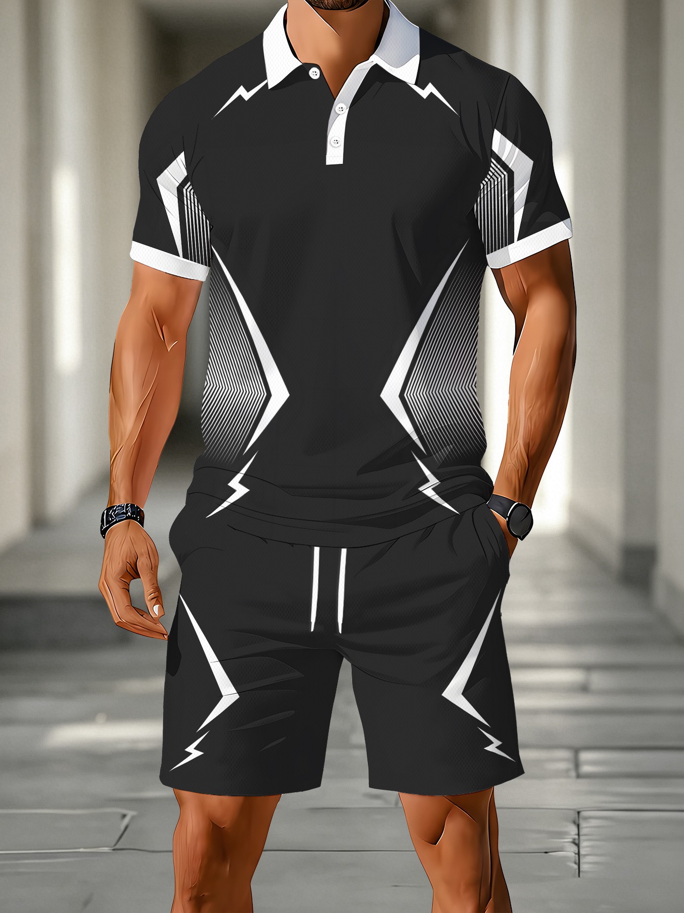 Men'S Fashion Polo - 2026年夏 アメリカンメンズポロシャツセット アウトドアスポーツ向け おしゃれでカジュアルな柔らかく通気性のある3Dパターンプリント入り