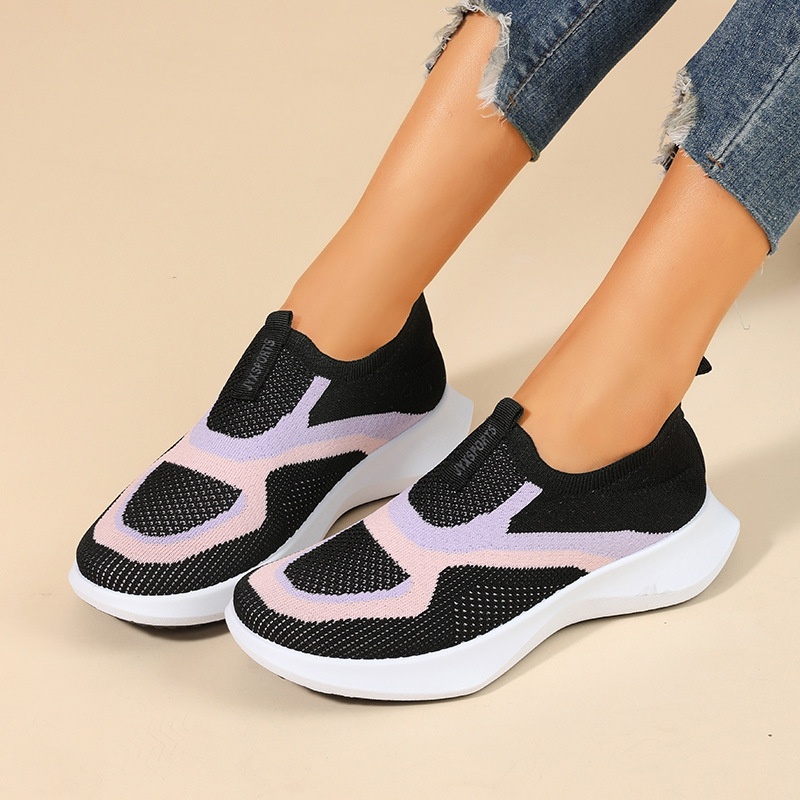 Men'S Fashion Running Shoes - 女性の靴新しいファッション通気性ノンスリップ耐摩耗性アウトドアカジュアルニットメッシュスリッポンランニングスニーカー