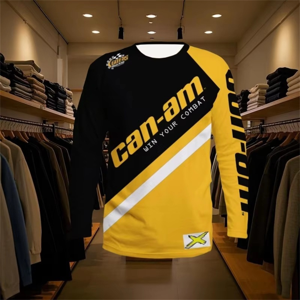 Men'S Fashion Outfits - バイクレース用長袖ラウンドネックTシャツ、男女兼用、ファッショナブルなCan Amチーム長袖Tシャツ、スポーツメンズウェア