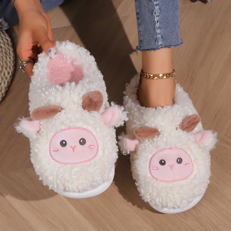 Mens Fashion Sandals - 冬素敵な小さな羊のスリッパ女性男性用かわいい子羊ぬいぐるみホームサンダルカップルファッション刺繍ソフトコットンスライド