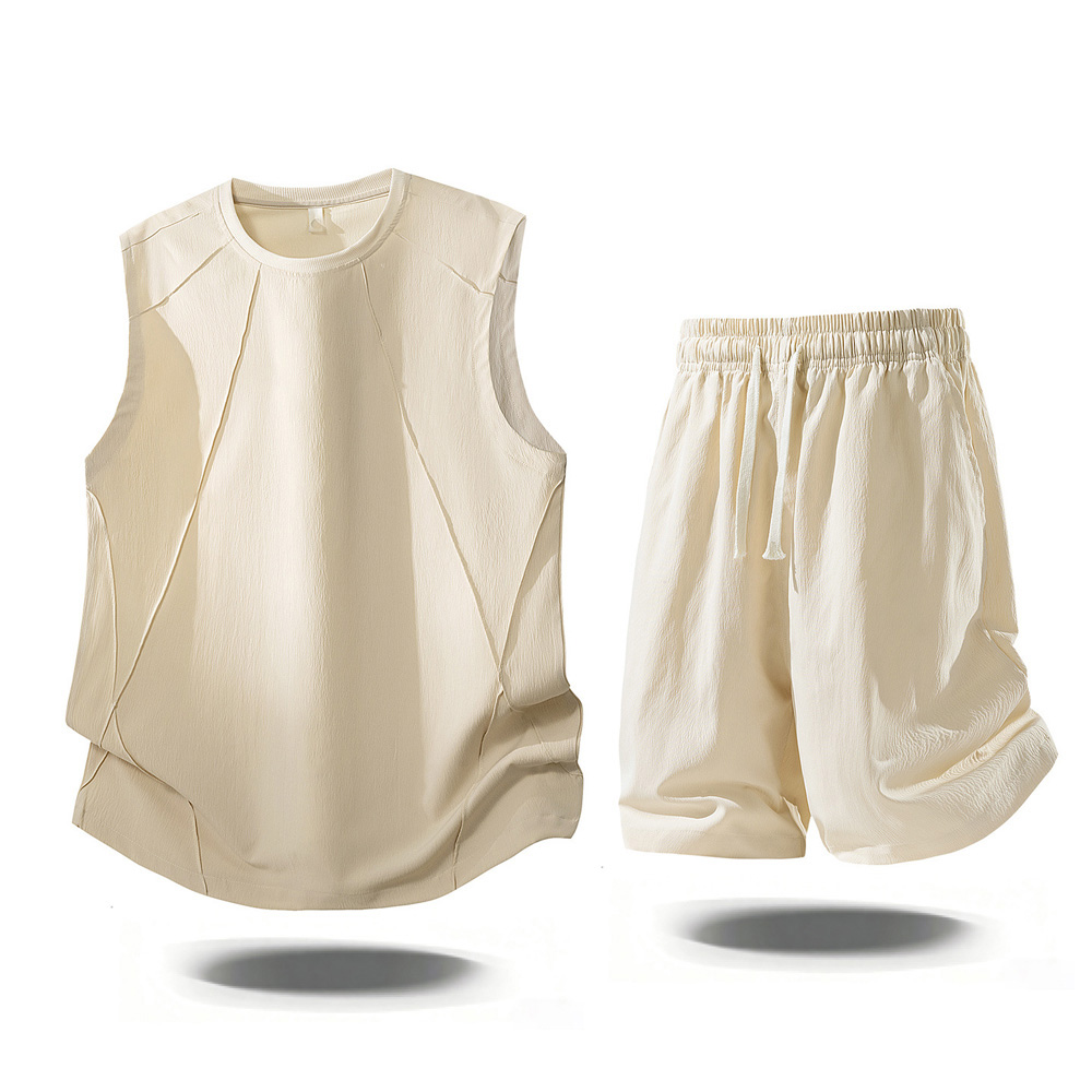 Men'S Fashion Outfits - メンズカジュアルツーピースセットアップ 2026夏ファッション ノースリーブタンクトップと伸縮性ウエストショーツ 男性用デイリーウェア アスレチックジムセット