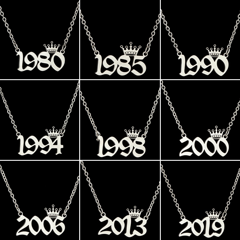 ステンレス鋼クラウン年番号ネックレス女性男性誕生特別な日付  - Men'S Fashion Year 2000 のレビューと価格