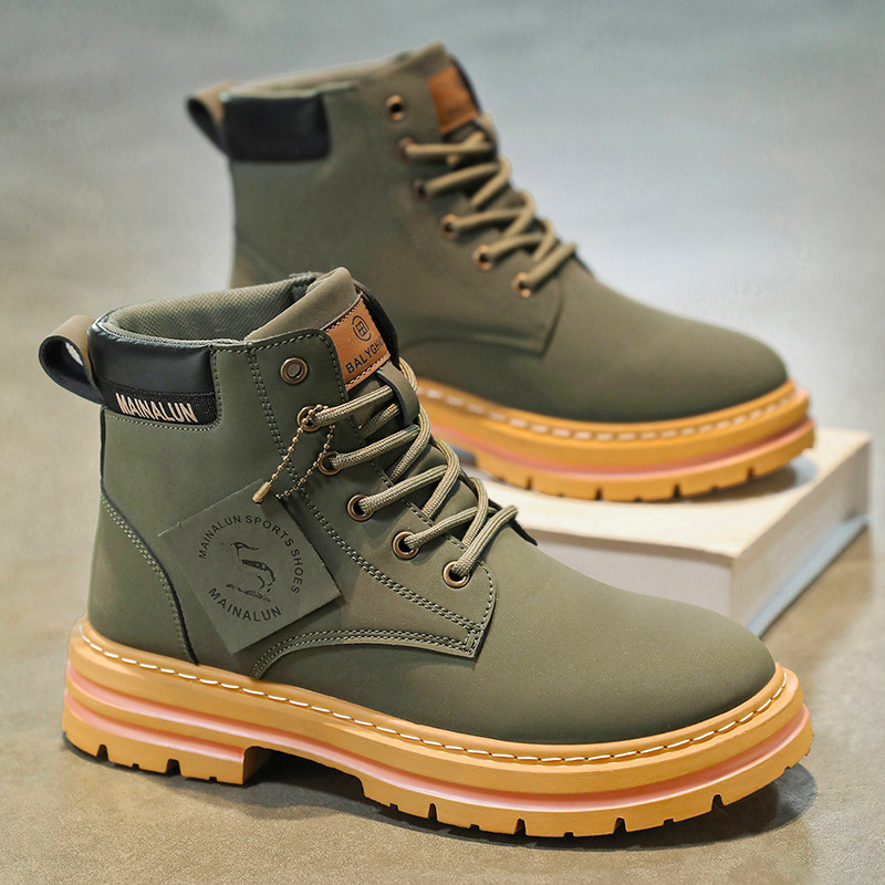 クラシックメンズハイカットブーツ高品質イエローレザーブーツフ - Yellow Men'S Fashion のレビューと価格