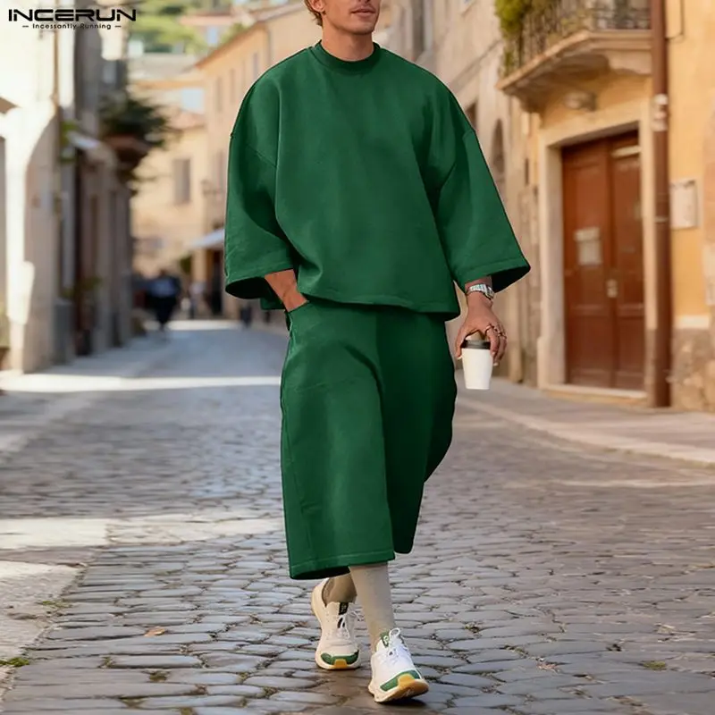 INCERUN メンズセット ソリッドカラー バギー 3/4 - Men'S Fashion Outfits のレビューと価格