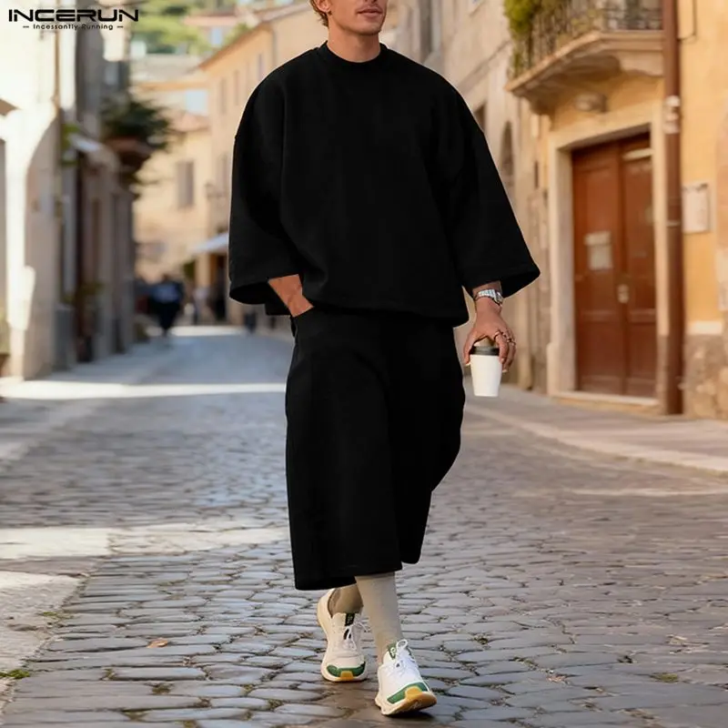 INCERUN メンズセット ソリッドカラー バギー 3/4 - Men'S Fashion Outfits のレビューと価格
