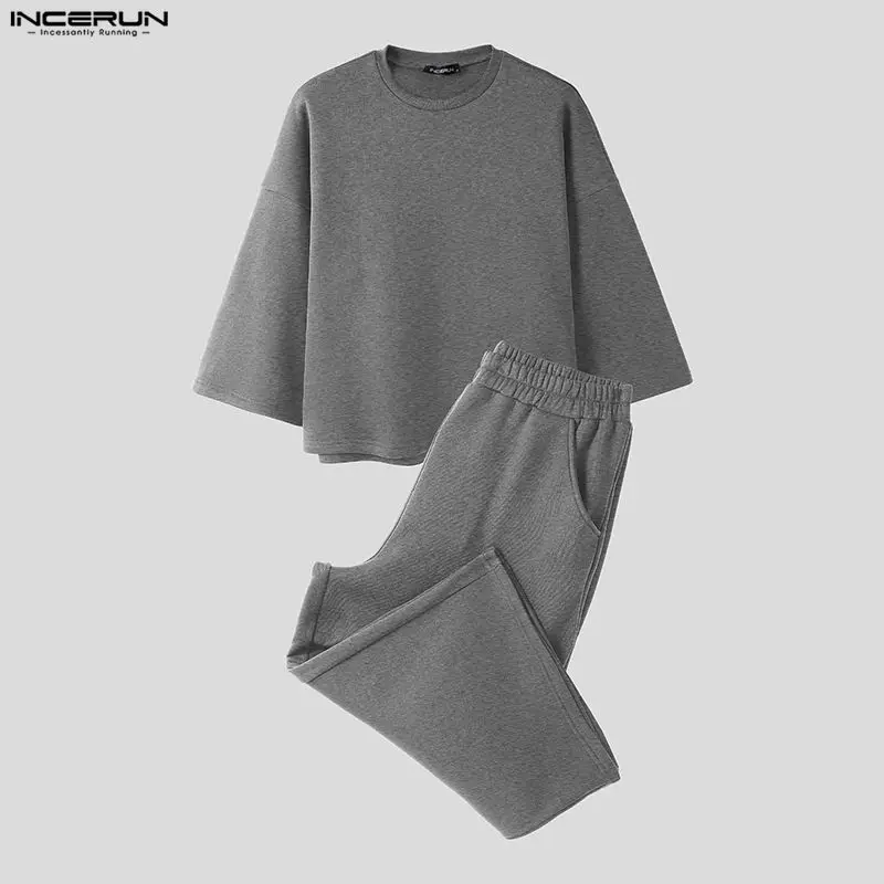 INCERUN メンズセット ソリッドカラー バギー 3/4 - Men'S Fashion Outfits のレビューと価格