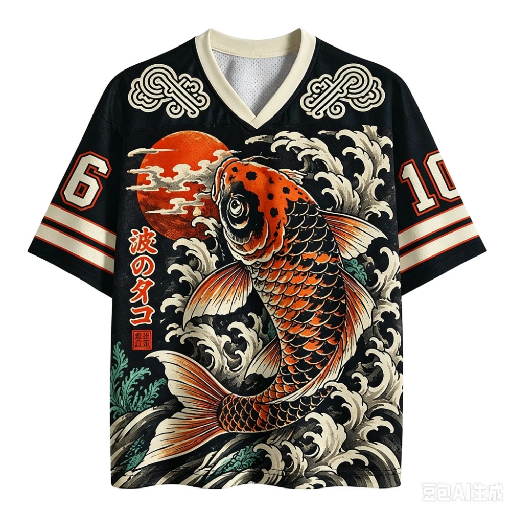 日本の鯉の波模様スポーツ速乾性通気性3DプリントメンズVネッ - Men'S Fashion V Neck T Shirts のレビューと価格