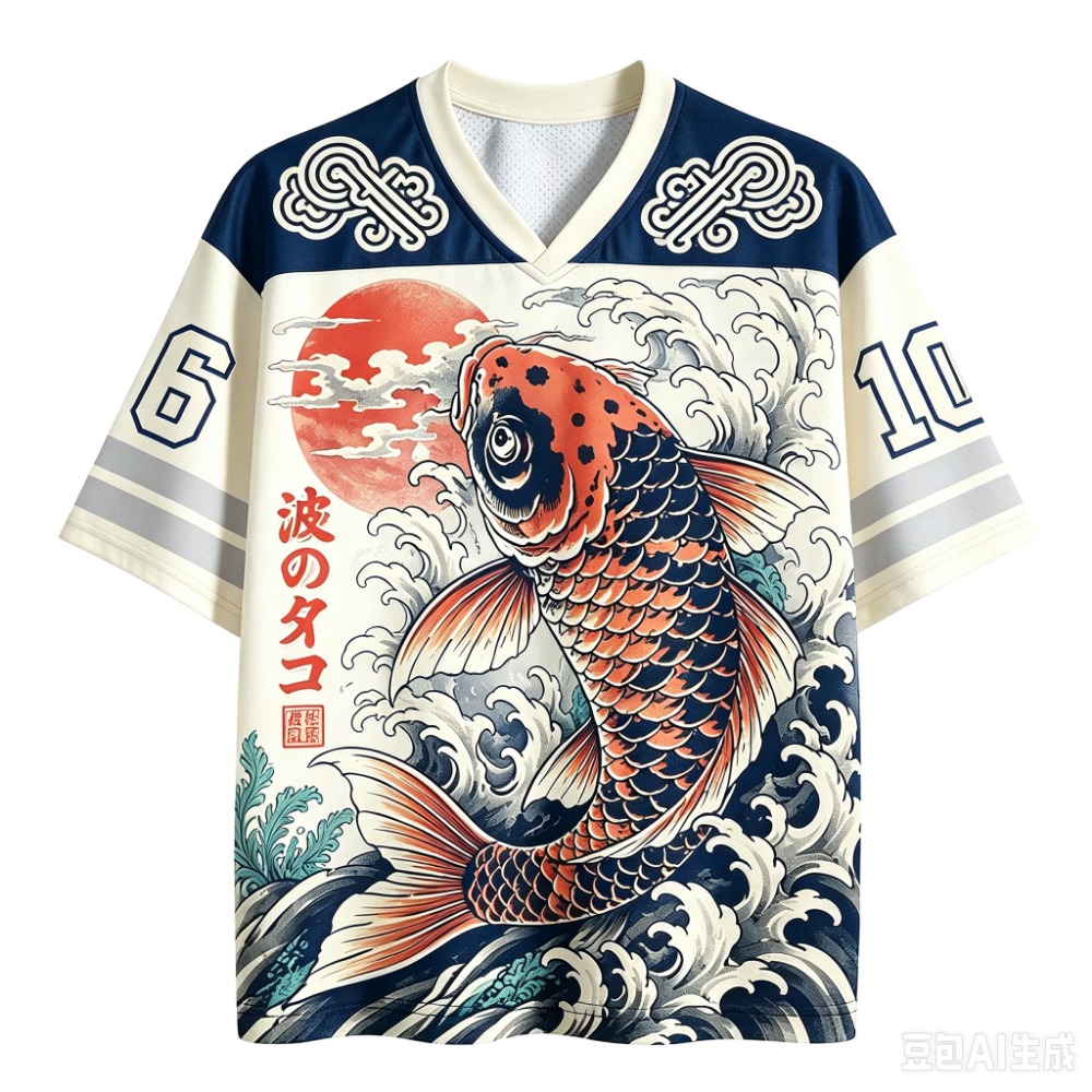 日本の鯉の波模様スポーツ速乾性通気性3DプリントメンズVネッ - Men'S Fashion V Neck T Shirts のレビューと価格