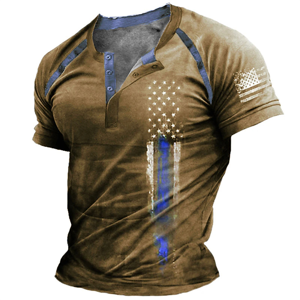 面白い 3D アメリカ国旗プリントメンズヘンリーシャツファッ - Mens Fashion Clothes のレビューと価格