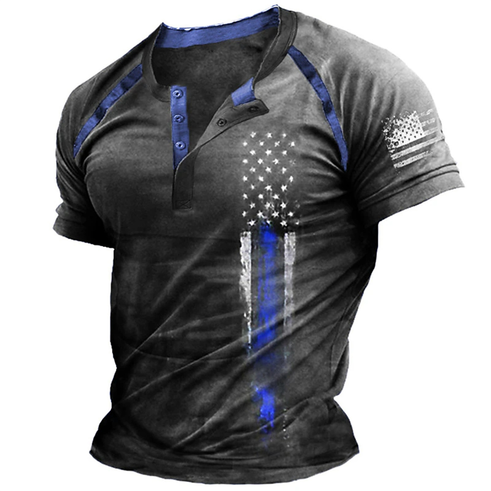 面白い 3D アメリカ国旗プリントメンズヘンリーシャツファッ - Mens Fashion Clothes のレビューと価格