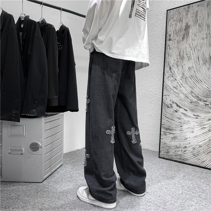 メンズクロスプリントジーンズ 秋冬 ハラジュク ルーズ ワイ - Men'S Fashion For 70 Year Old のレビューと価格