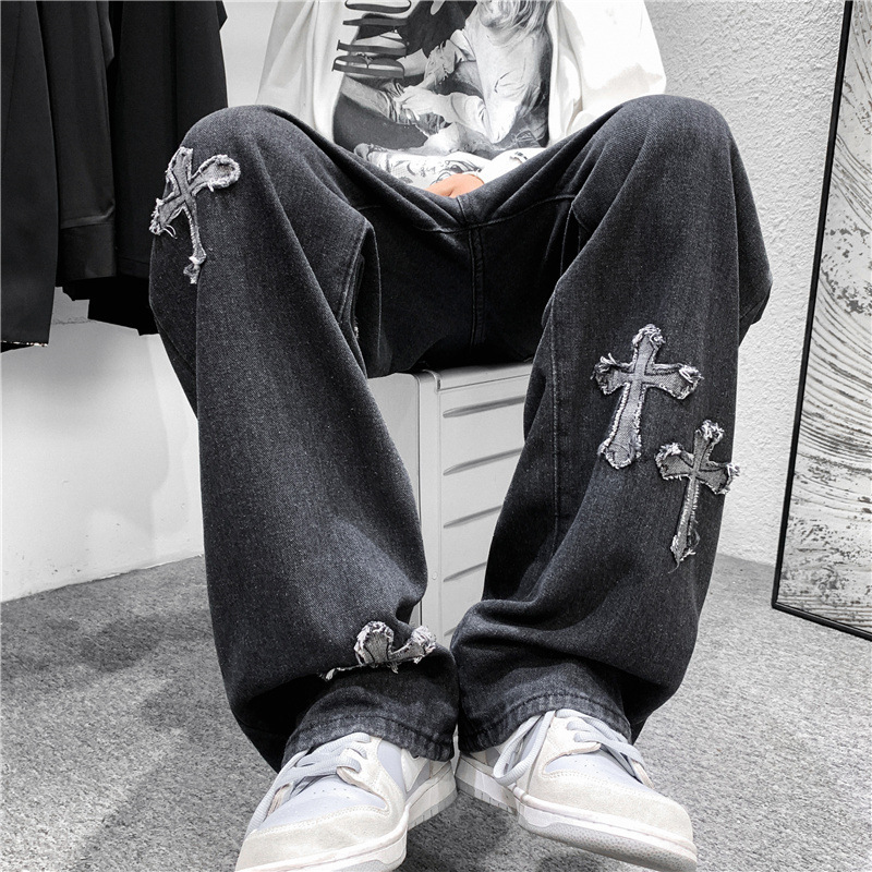 メンズクロスプリントジーンズ 秋冬 ハラジュク ルーズ ワイ - Men'S Fashion For 70 Year Old のレビューと価格