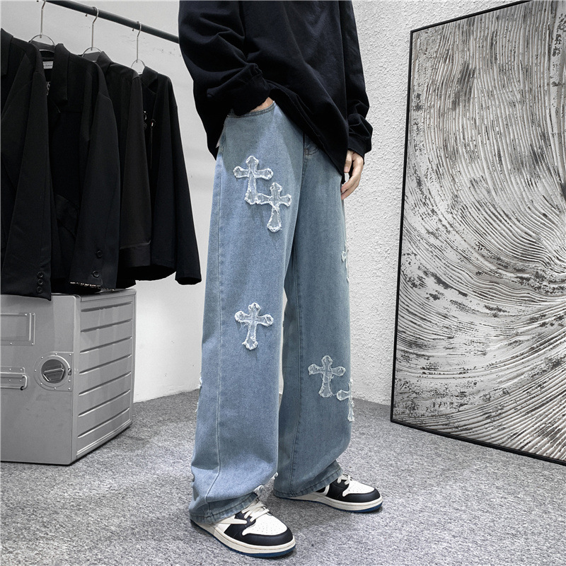 メンズクロスプリントジーンズ 秋冬 ハラジュク ルーズ ワイ - Men'S Fashion For 70 Year Old のレビューと価格