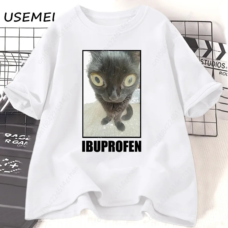 面白い猫イブプロフェングラフィック Tシャツ男性女性綿 Tシ - Men'S Fashion V Neck T Shirts のレビューと価格