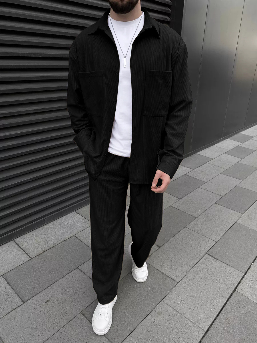 メンズコーデュロイツーピースセット：長袖ボタンダウンシャツと - Men'S Fashion Outfits のレビューと価格
