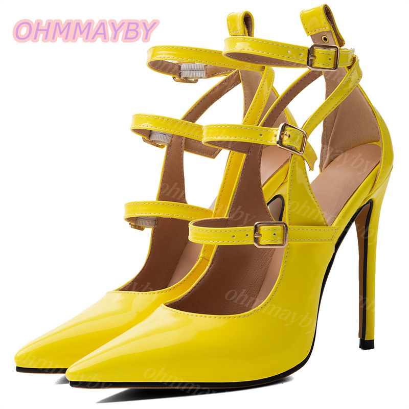 女性用ホロースティレットパンプス、イエローパテントレザー、ポ - Yellow Men'S Fashion のレビューと価格