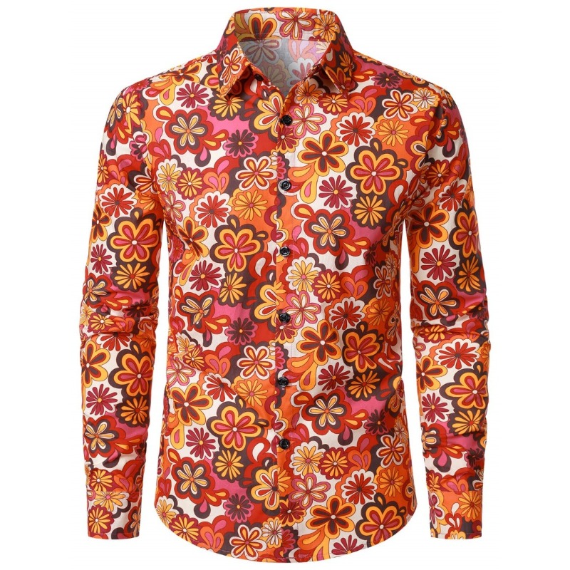メンズ レトロ 70年代 ヒッピー 花柄プリント 長袖シャツ - Men'S Fashion 70S のレビューと価格
