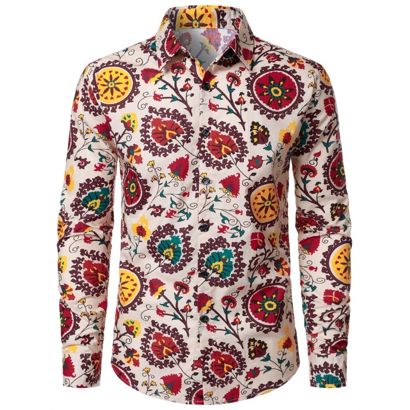 メンズ レトロ 70年代 ヒッピー 花柄プリント 長袖シャツ - Men'S Fashion 70S のレビューと価格