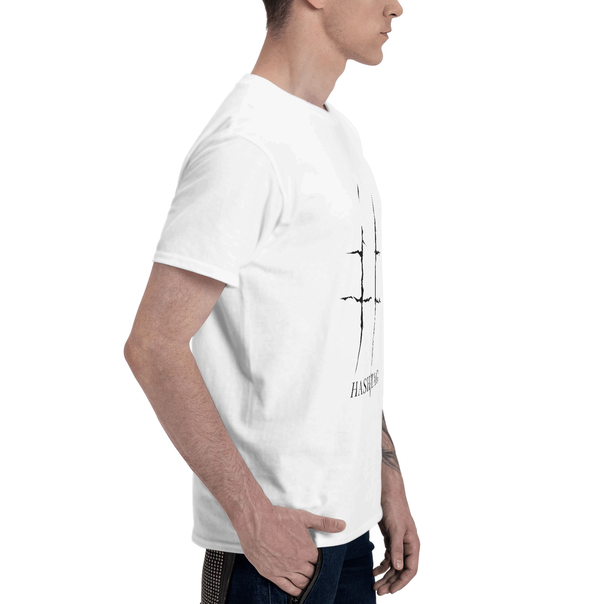 ハッシュタグとクロスラインのデザインがプリントされたメンズT - Mens Fashion Hashtags のレビューと価格
