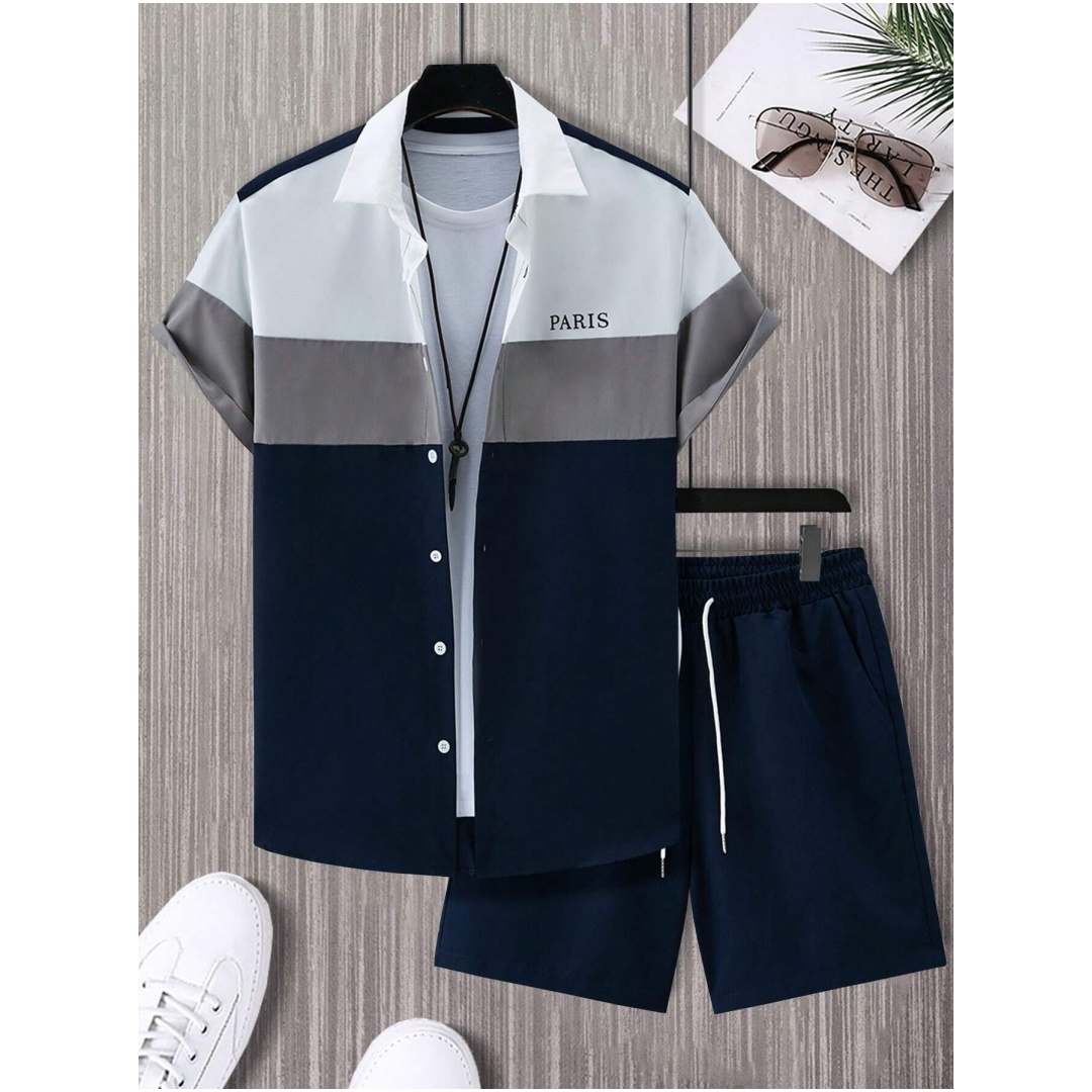 メンズファッションスーツ 青と白のパッチワークカラー シング - Men'S Fashion Outfits のレビューと価格