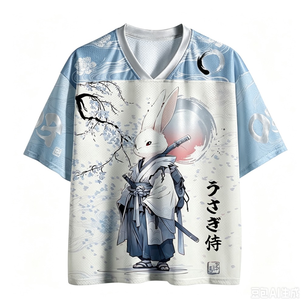 日本のウサギ柄、戦士風デザイン、速乾性、通気性に優れた3Dプ - Men'S Fashion V Neck T Shirts のレビューと価格