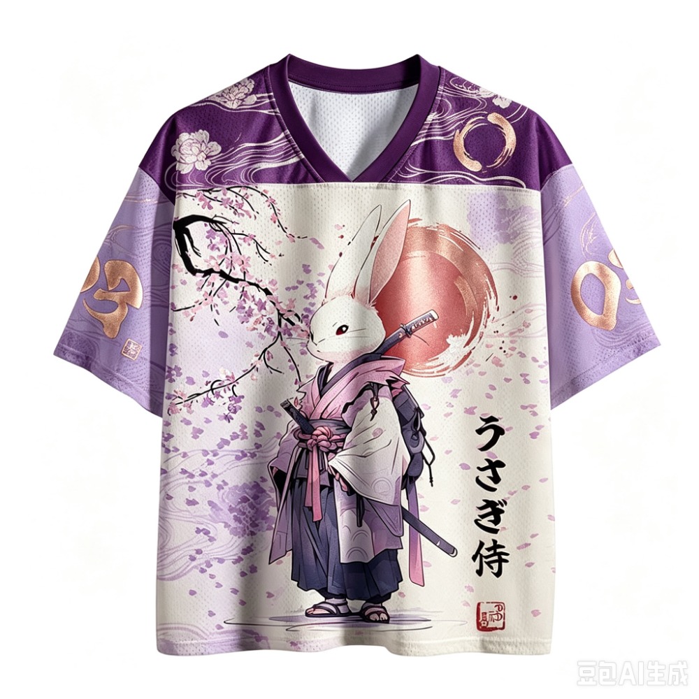 日本のウサギ柄、戦士風デザイン、速乾性、通気性に優れた3Dプ - Men'S Fashion V Neck T Shirts のレビューと価格