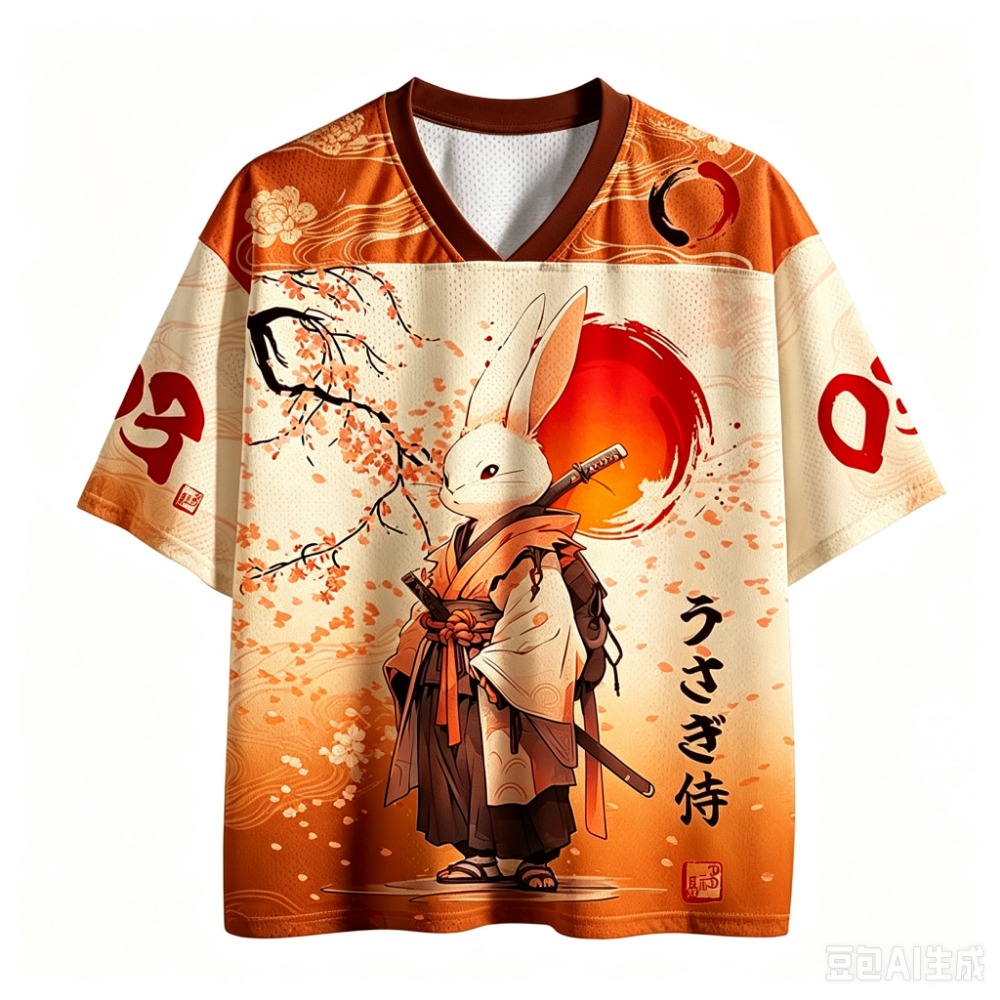 日本のウサギ柄、戦士風デザイン、速乾性、通気性に優れた3Dプ - Men'S Fashion V Neck T Shirts のレビューと価格