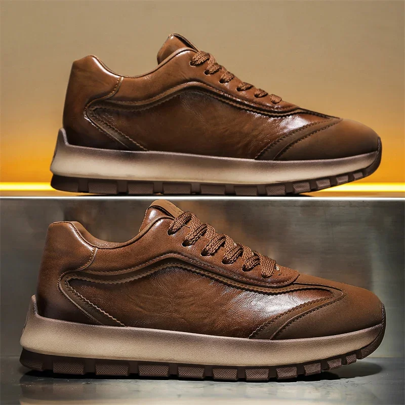 高級メンズスニーカー オールシーズン レザー カジュアル ス - Men'S Fashion Running Shoes のレビューと価格