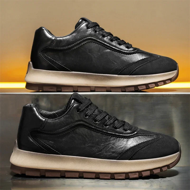 高級メンズスニーカー オールシーズン レザー カジュアル ス - Men'S Fashion Running Shoes のレビューと価格